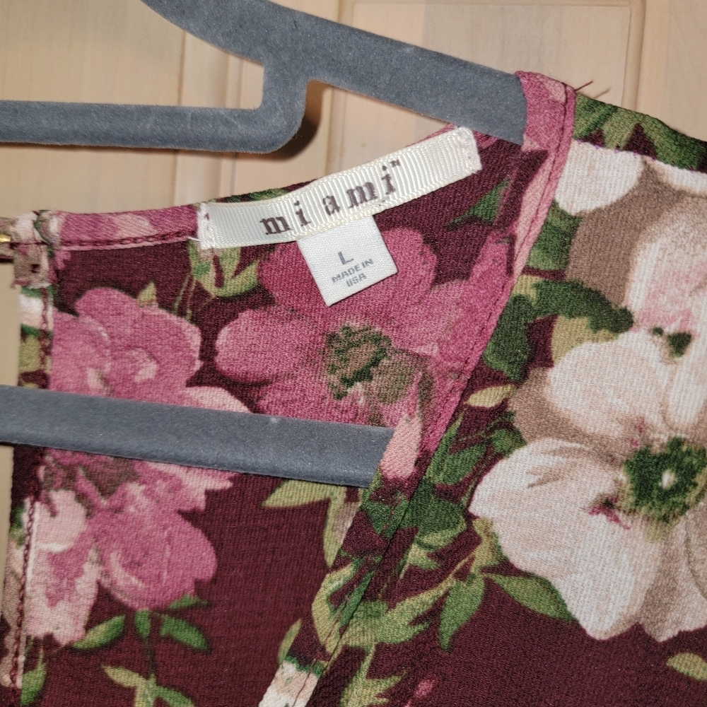 Miami Romper Misses sz L with long overlay like Dress Burgundy Floral - Picture 2 of 5